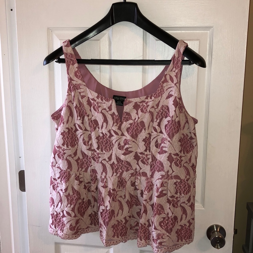 Pink lace peplum tank top